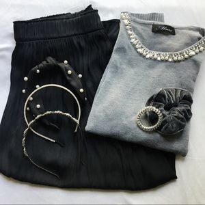 H&M LOGG Black Pleaded Midi Skirt